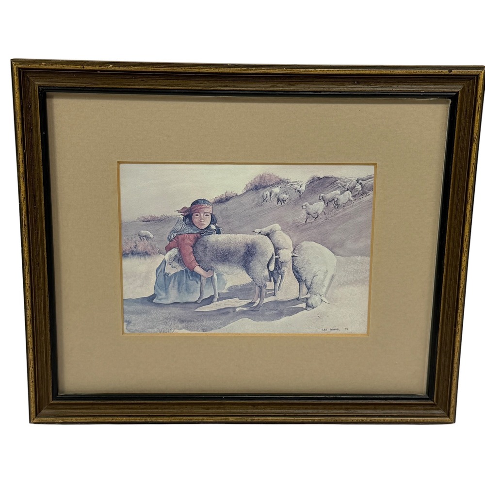 Vintage Lee Rommel 1977 Signed Print Girl with Sheep Southwest Art Framed 12x10